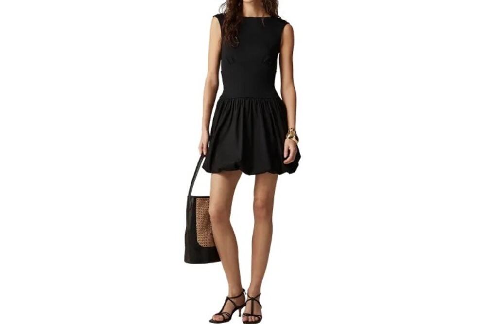 J. Crew Black Drop Waist Balloon Mini Dress Minimalist Glam Women's size Small